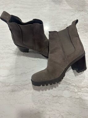 UGG Taupe Suede Chelsea Lug Heel Booties